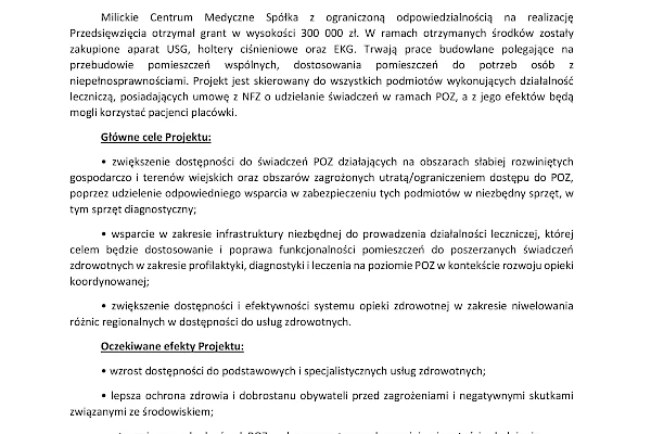 FEniKS 06.01 „System ochrony zdrowia” – „Wsparcie podstawowej opieki zdrowotnej (POZ)