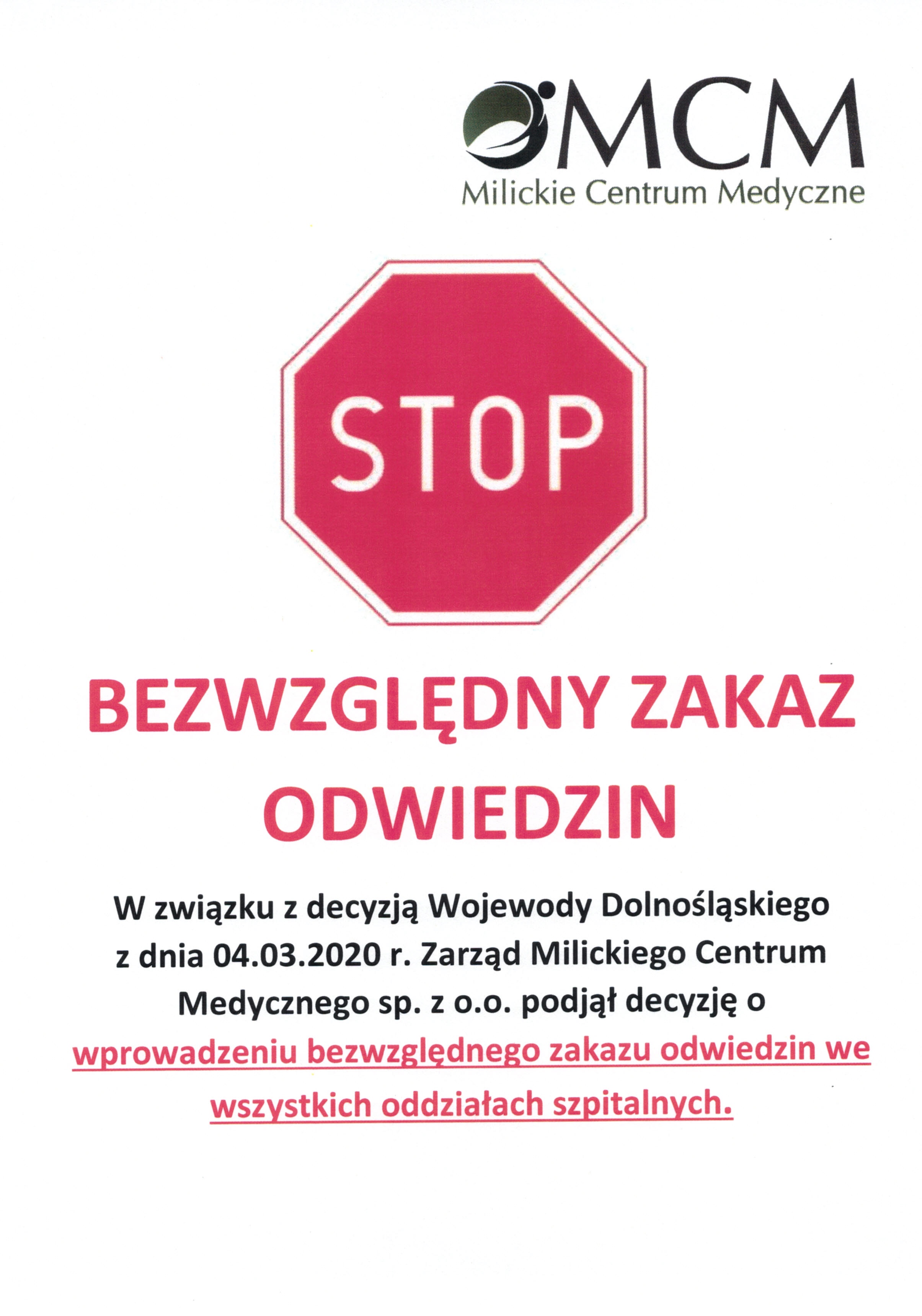 ZAKAZ ODWIEDZIN PACJENTÓW